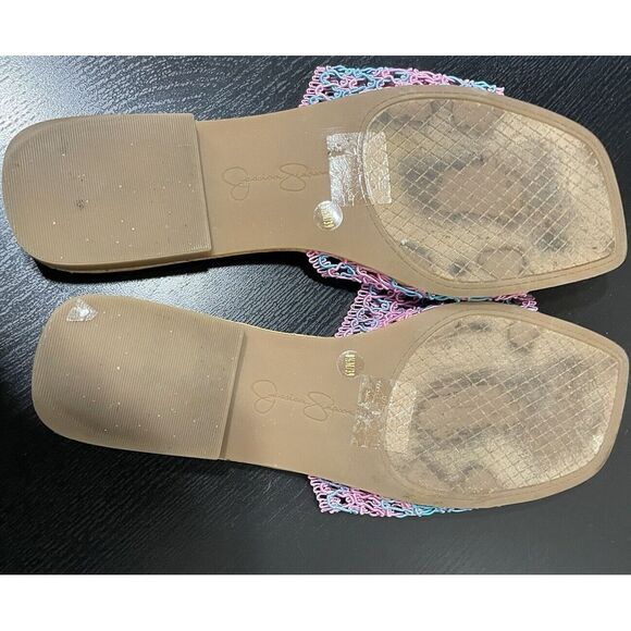 Jessica Simpson Blue & Pink Crochet slides Womens Size 8.5 M Slip On Sandals - Picture 5 of 6